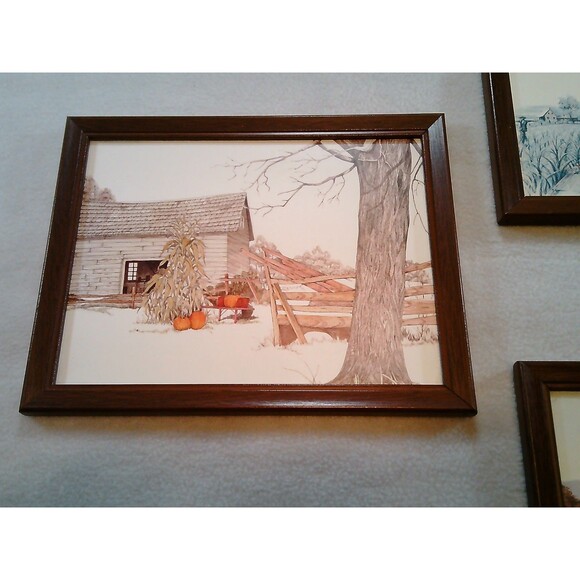 Vintage Framed Art Farm Landscape Lot Of 3 Barn Prints - Picture 3 of 9